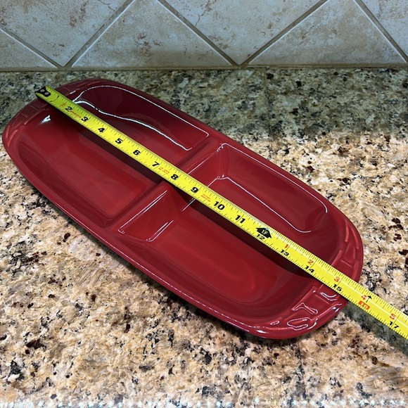 Longaberger Serving Dish Divided Tray Paprika Red 15.5” - Picture 2 of 5